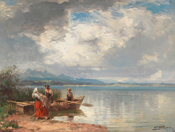 Fischer am Chiemseeufer 1900