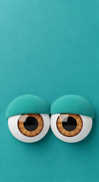 Minimalist 3D Cartoon Eyes Teal Background Digital Render - Free mobile Wallpaper