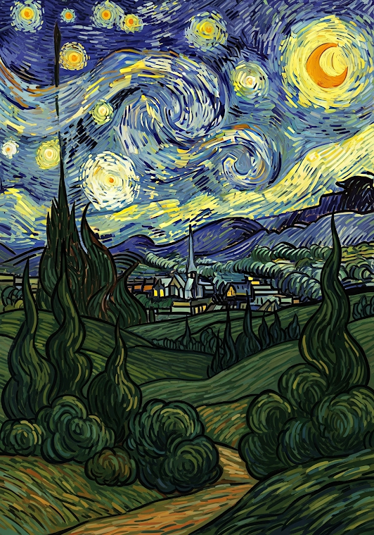 Van Gogh Style Sunset Forest