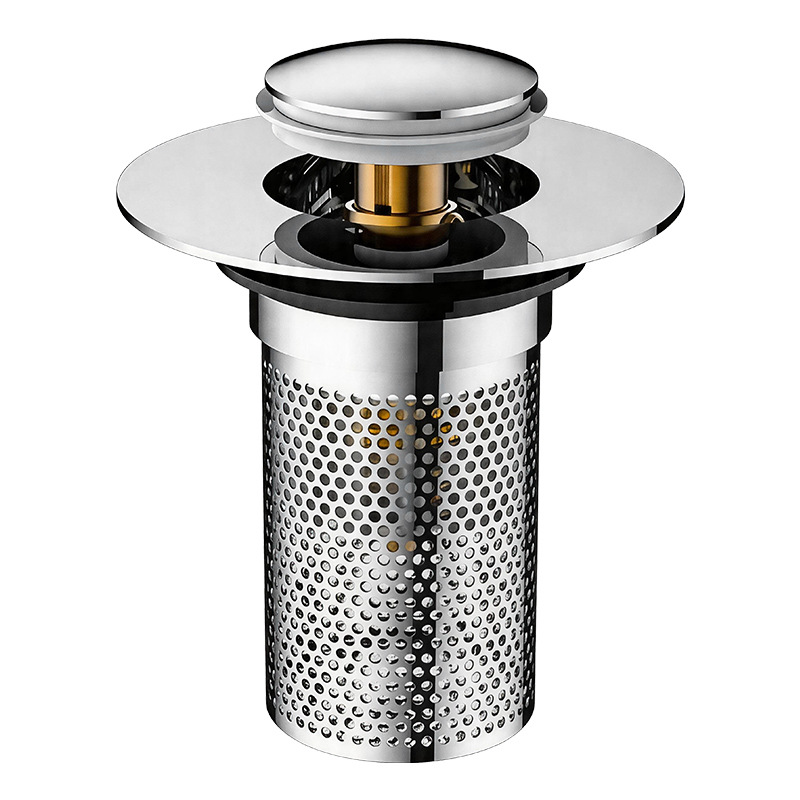 Push-button drain valve for sinks, copper-plastic