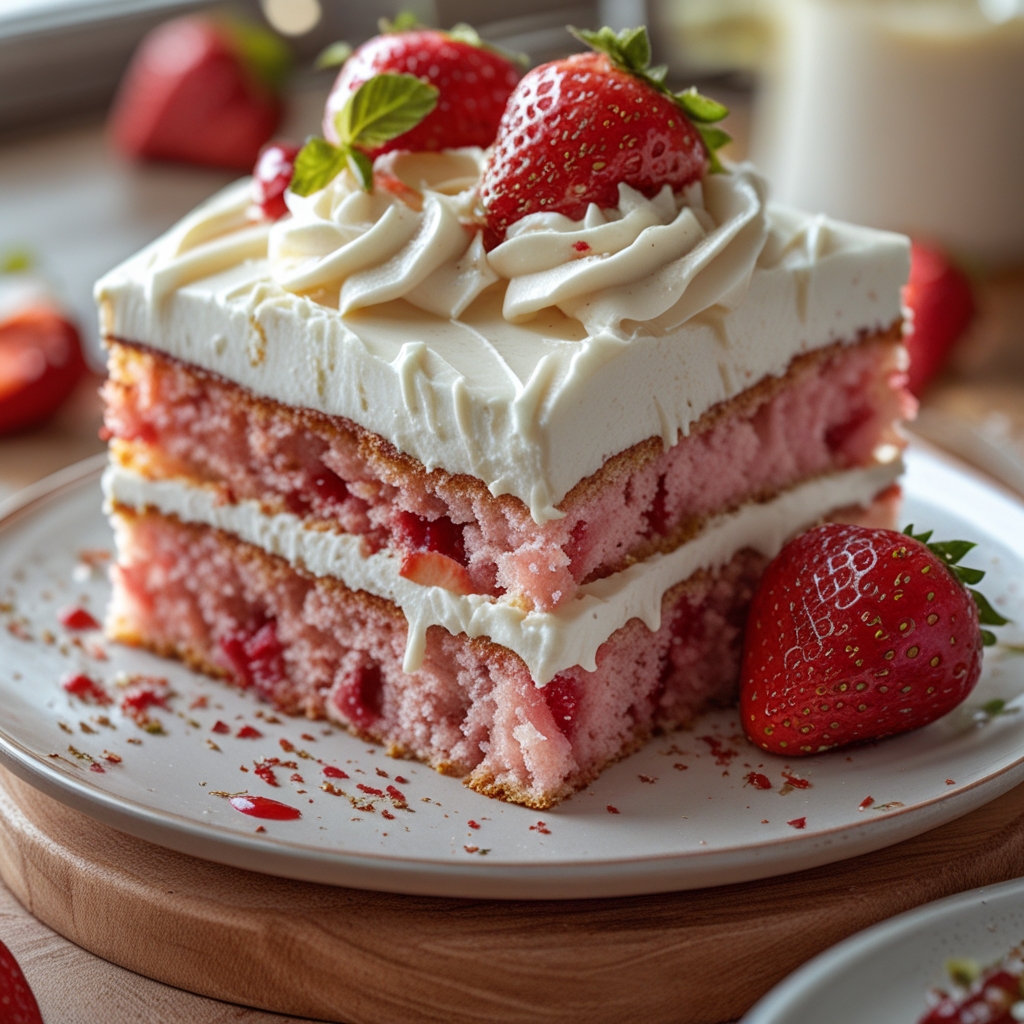 Easy Strawberry Earthquake Cake with Cream Cheese Frosting – Quick & Delicious Homemade Dessert finished