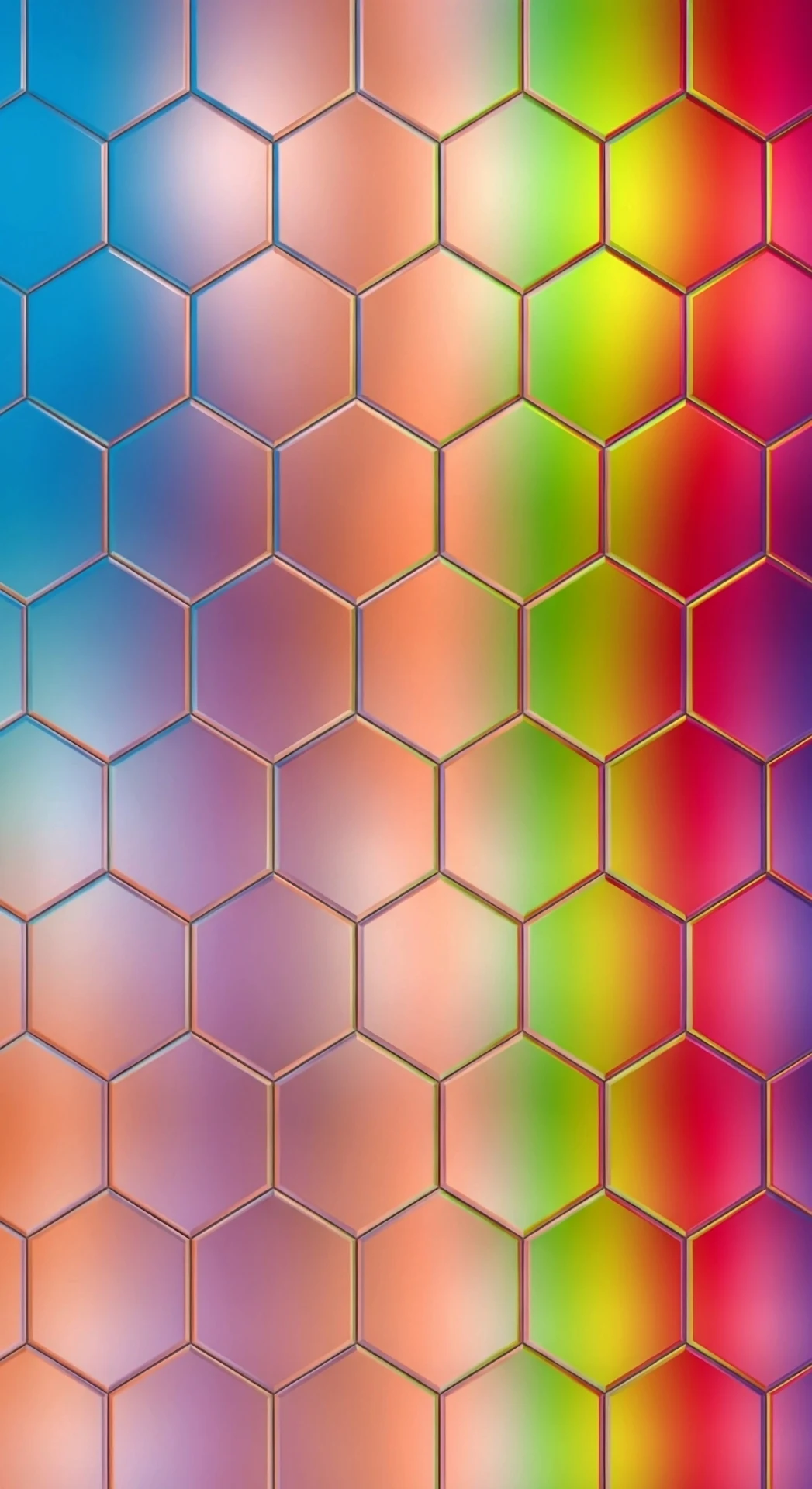 Vibrant Rainbow Hexagon Grid Pattern: Colorful Geometric Tile - Free 4K mobile Wallpaper