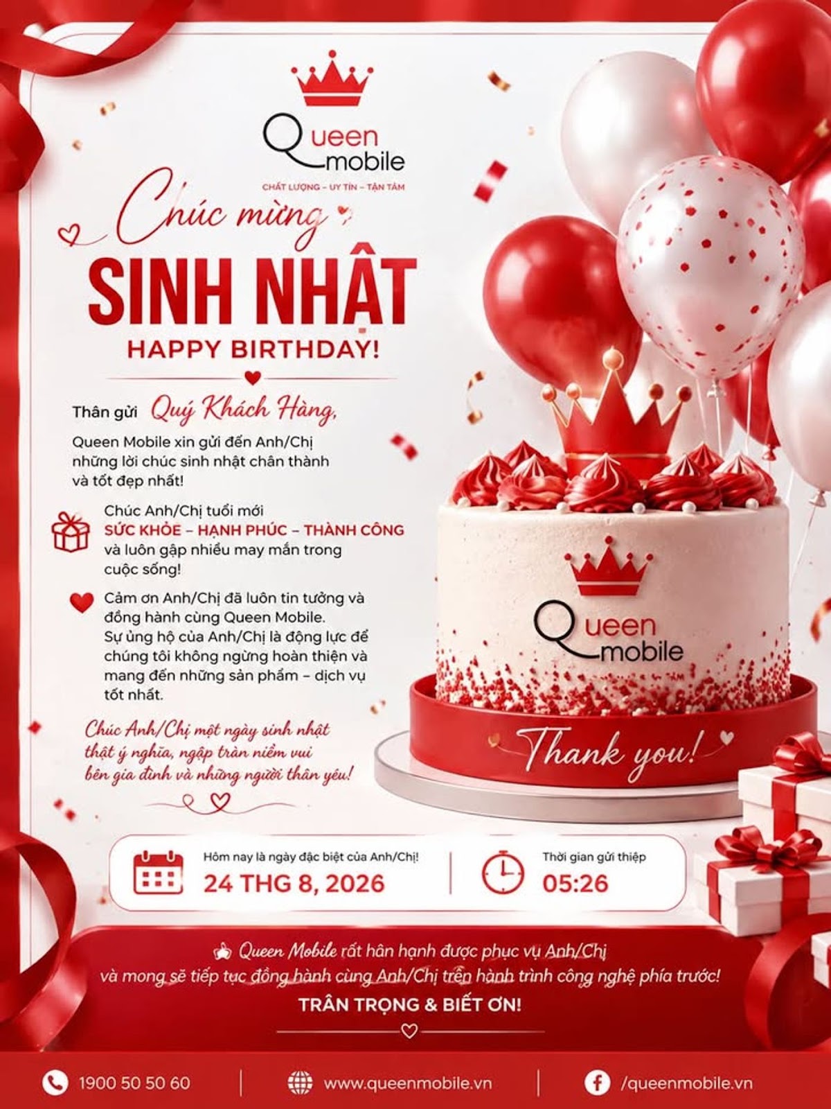 CHÚC MỪNG SINH NHẬT KHÁCH HÀNG QUEEN MOBILE 

#ChúcMừngSinhNhật #QueenMobile #Si...