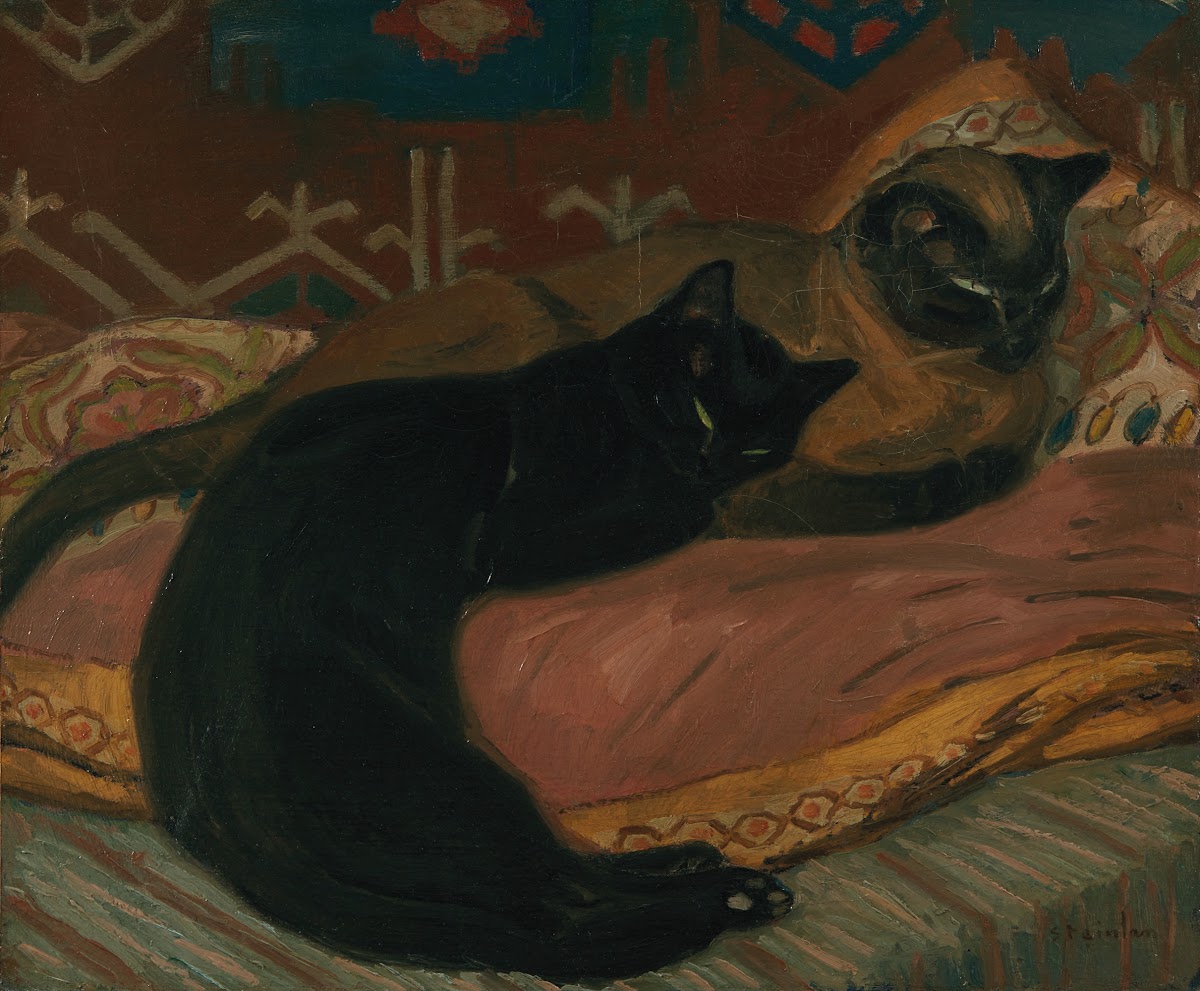 Deux chats couchés sur un canapé 1896