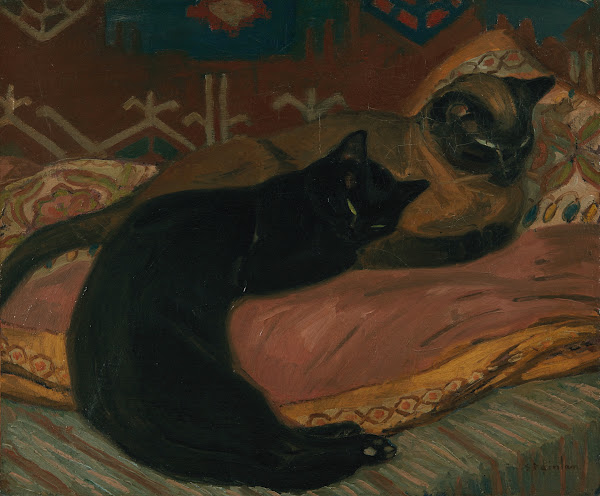 Deux chats couchés sur un canapé 1896