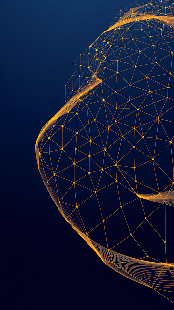 Abstract Orange Plexus Wireframe Network on Dark Blue - Free mobile Wallpaper