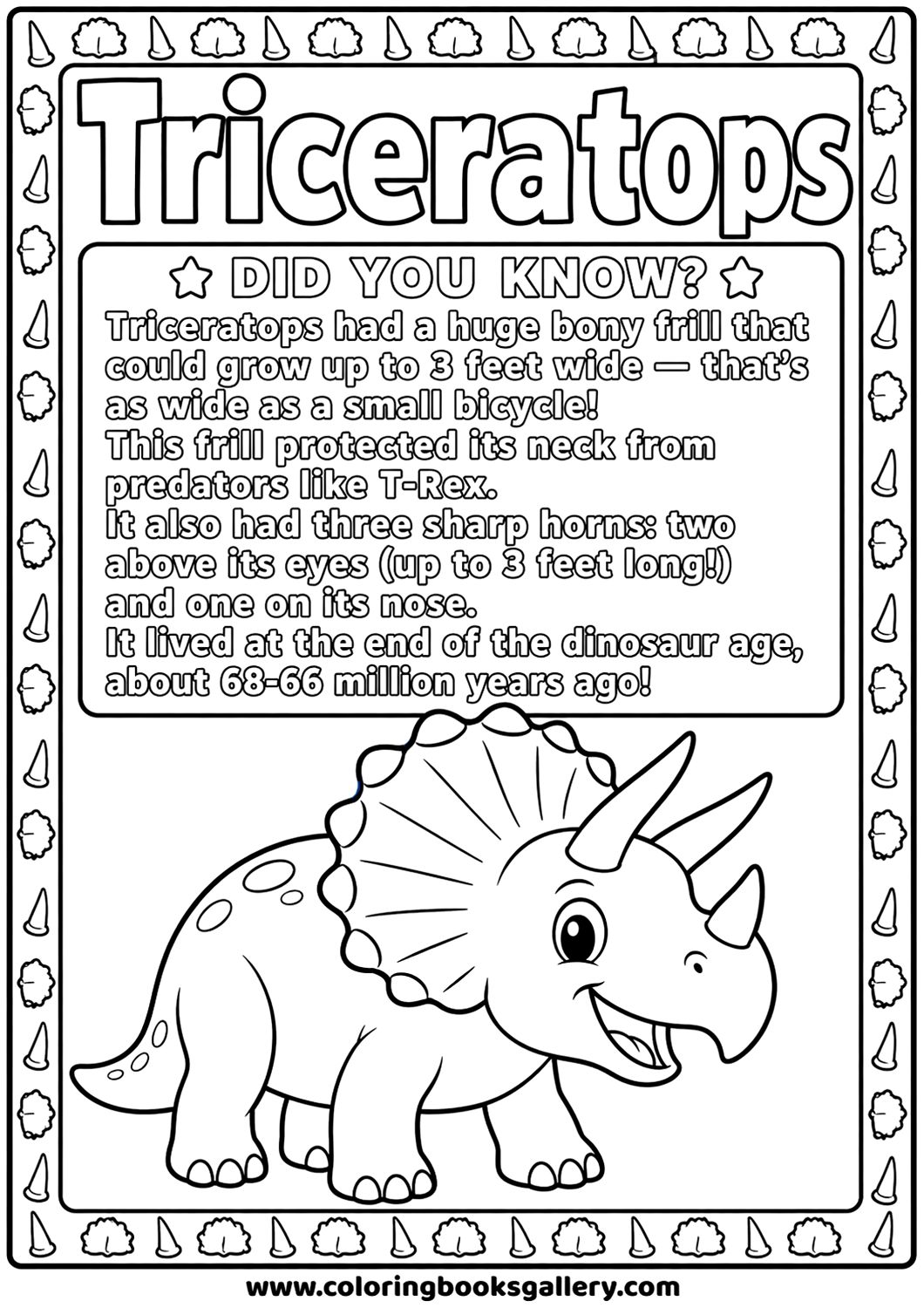 Fun Triceratops coloring page for kids – Free Printable Coloring Sheet for Kids and Adults – free coloring page for kids