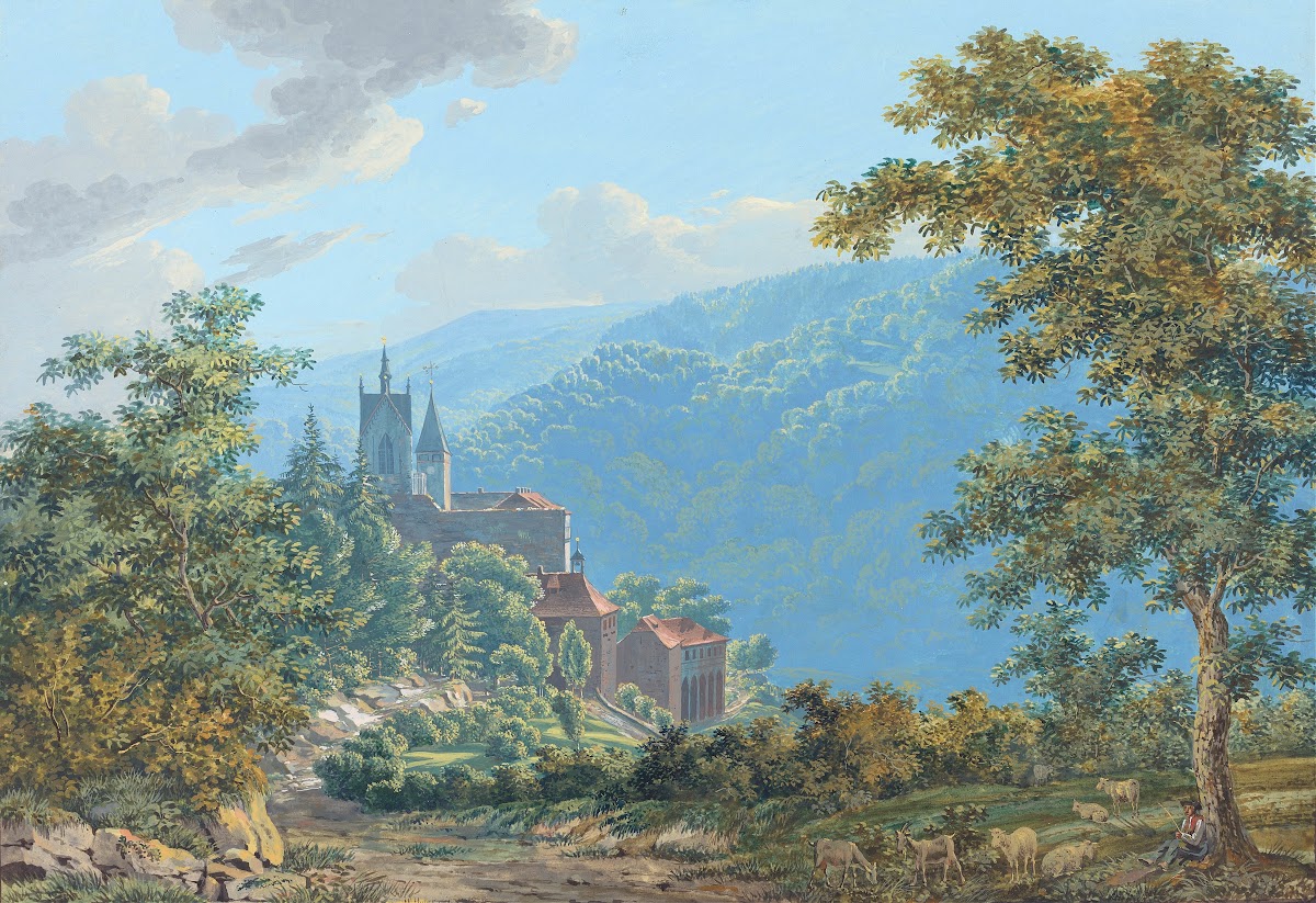 A Fortress in a Mountain Landscape at Sunrise 1810