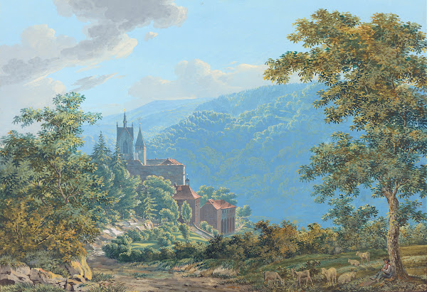 A Fortress in a Mountain Landscape at Sunrise 1810