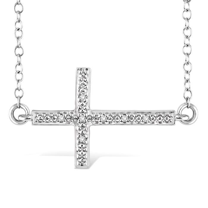 Silver Sideway Cross Diamond Fashion Pendant