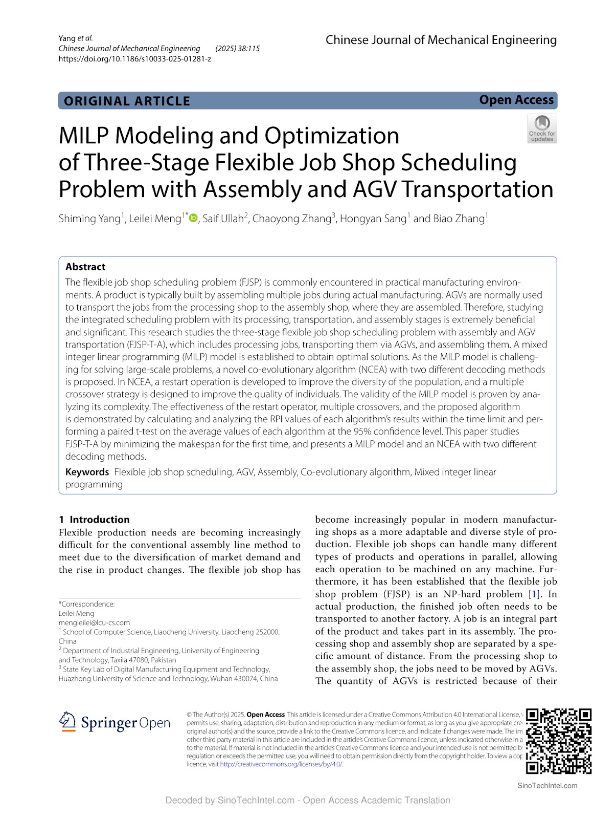 MILP Modeling and Optimization of Three-Stage Flexible Job Shop Scheduling Problem with Assembly and AGV Transportation