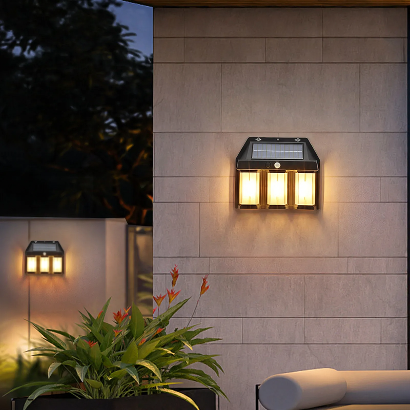Solar wall light with motion sensor for outdoors