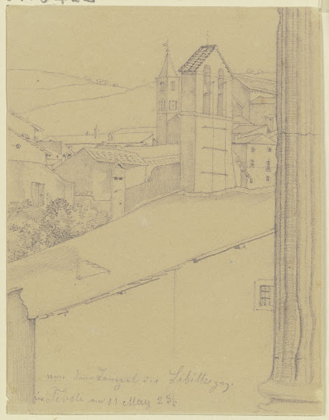 Ausblick vom Tempel der Sibylle über die Dächer von Tivoli 1823