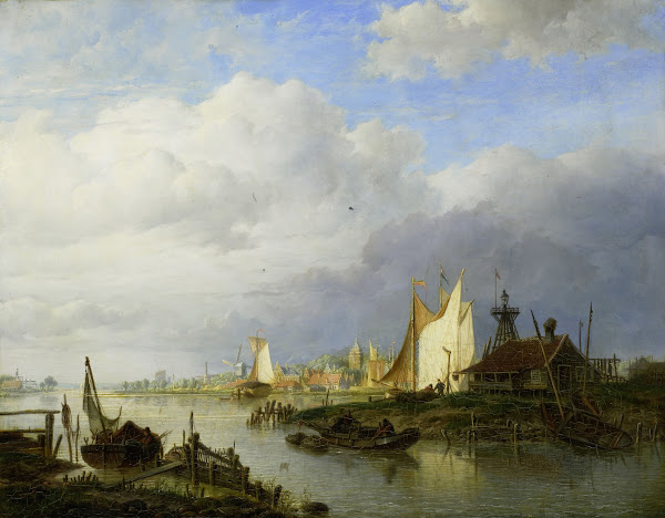 Boats On A River With A Beacon Of Light 1847