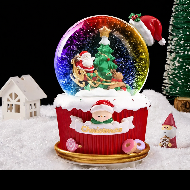 Christmas snow globe with light and music