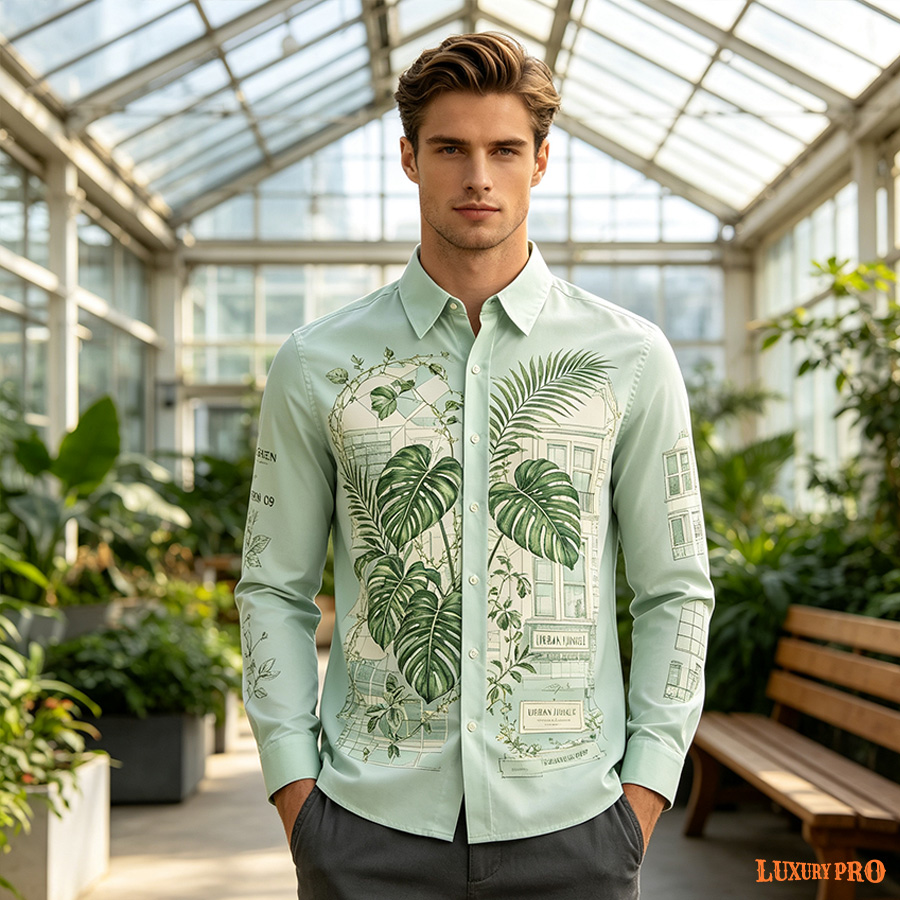 AOP EO Regular Collar Double Collar Long Sleeve Shirt No Pocket