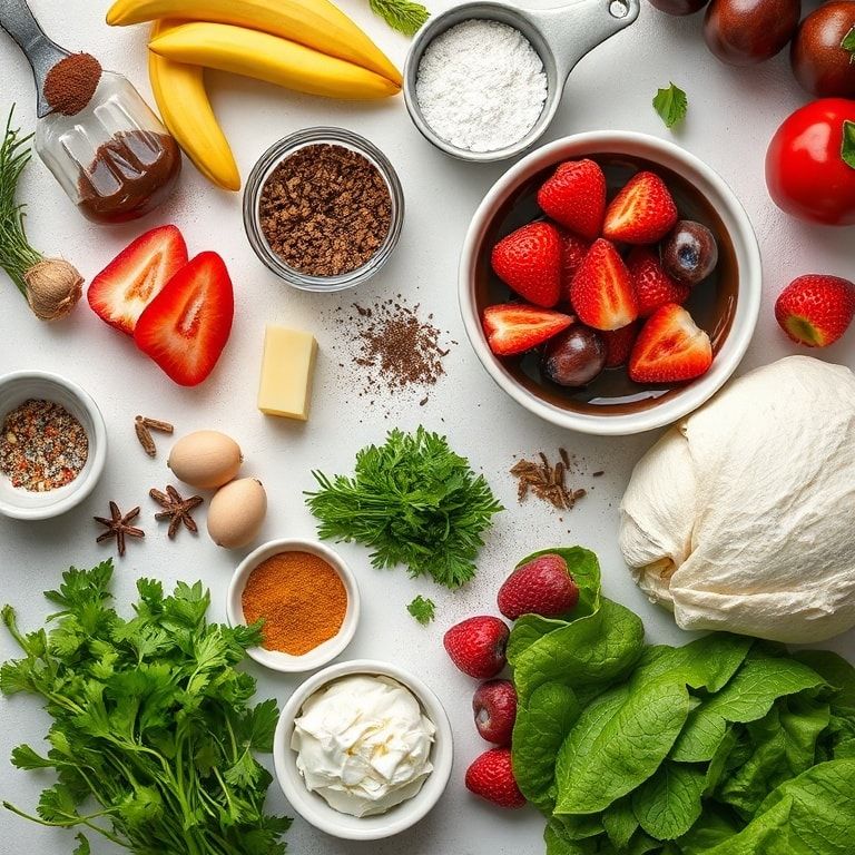 Ingredients for Easy Homemade Crepes Recipe with Nutella and Fresh Fruit – Quick & Delicious