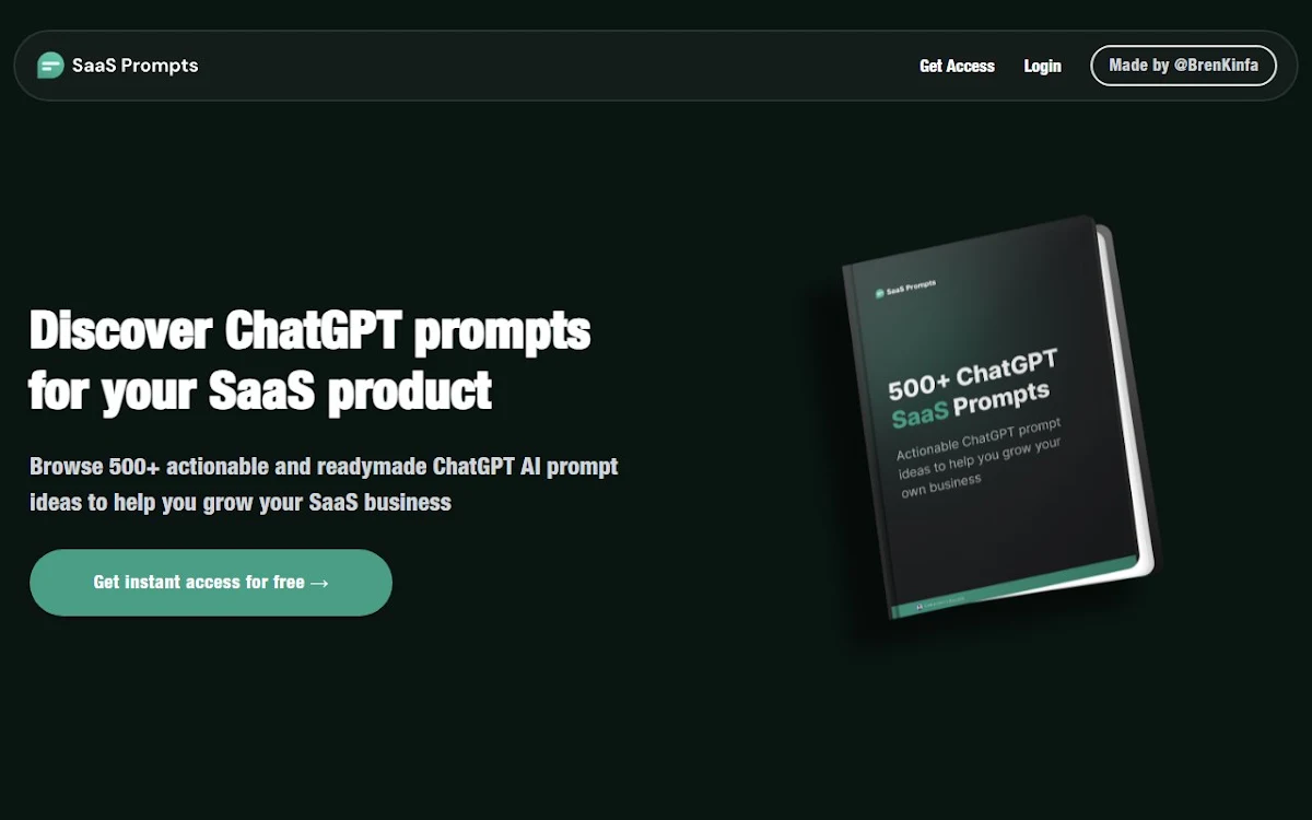 Captura de 500+ ChatGPT Prompts to Grow Your Saas
