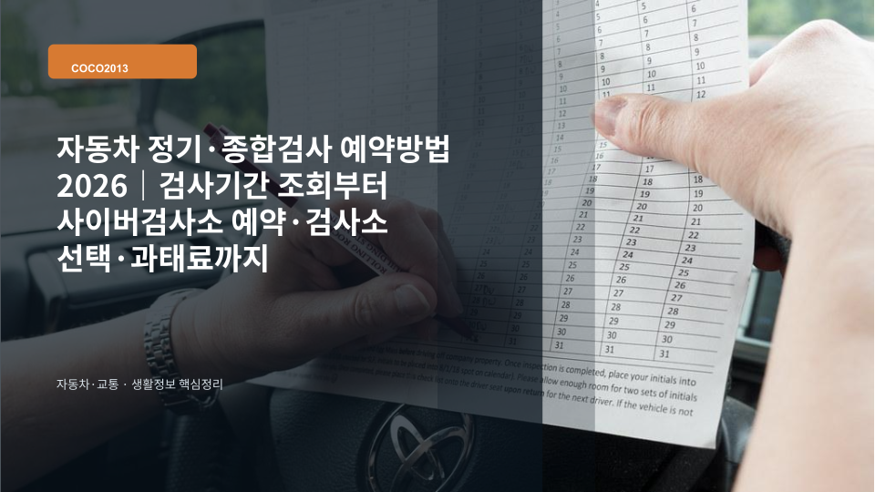 자동차 정기·종합검사 기간을 확인하고 사이버검사소에서 검사 예약을 준비하는 장면