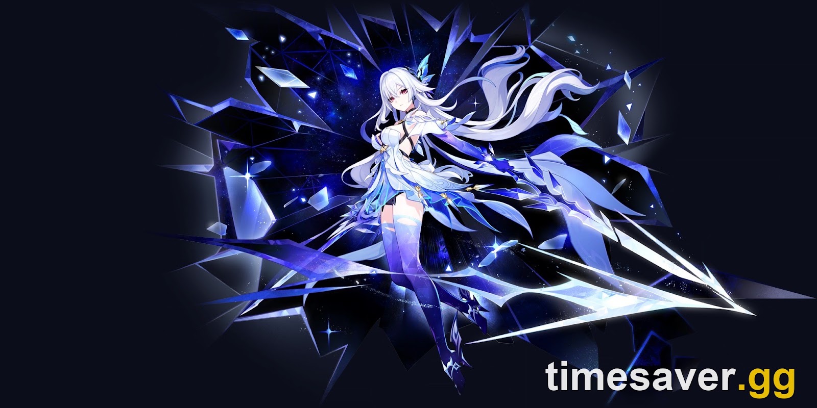 Skirk official Event Wish splash art showing her crystalline Cryo sword effects and the void rifts of her Seven-Phase Flash state