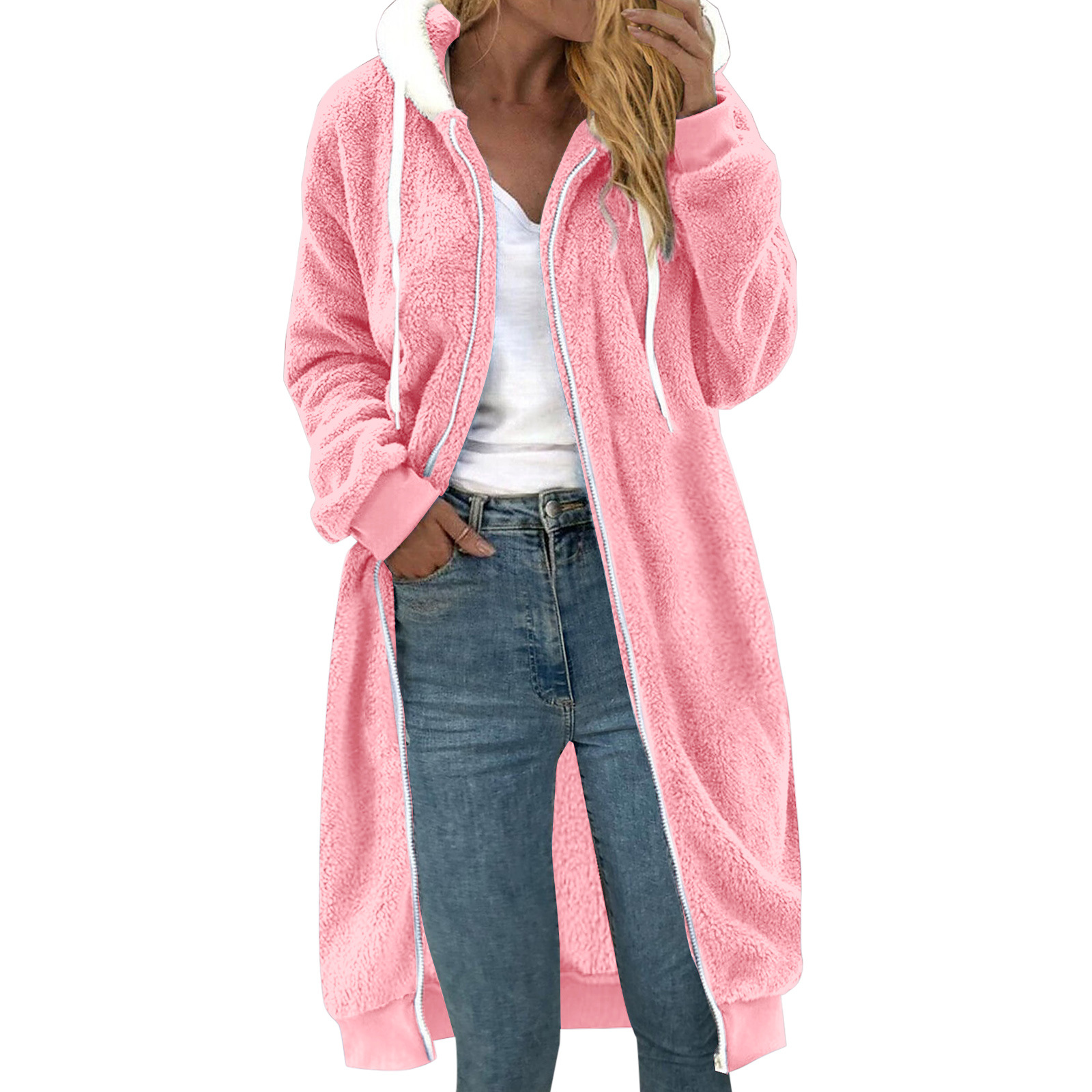 Women's reversible faux fur coat with hood
