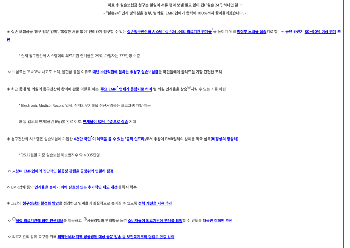 금융위원회 누리집의 실손24 참여 병원 약국 조회 방법 안내 화면