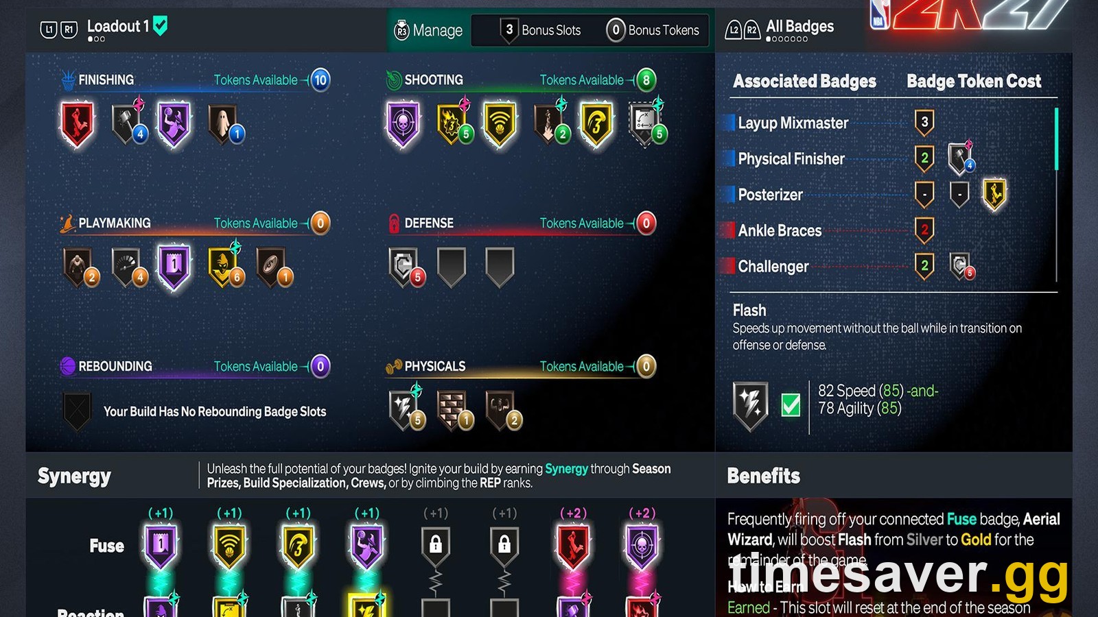 NBA 2K27 in-game menu screen showing a badge and reward loadout, the kind of menu where free code rewards land
