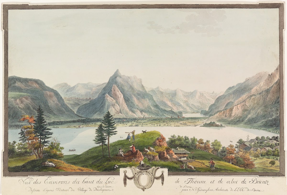 Vuë des Environs du haut du Lac de Thoune et de celui de Brientz
