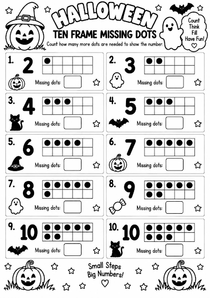 Halloween Ten Frame Missing Dots