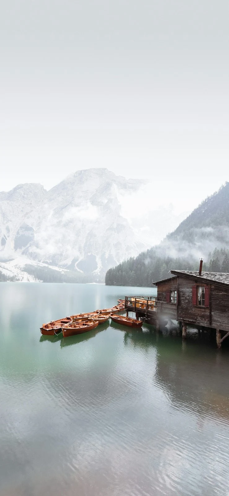 Wooden Boats At Lago Di Braies - Nature Photography 4K iPhone Wallpaper (2625x5687)