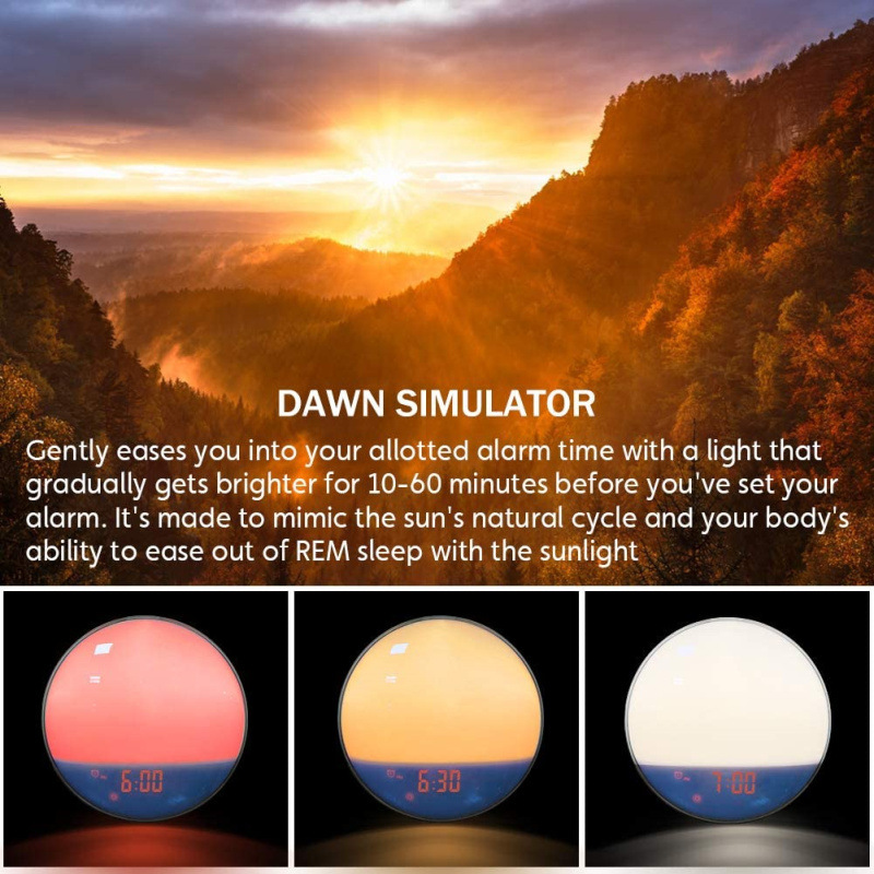 Digitaler LED-Wecker mit Sonnenaufgangssimulation und Licht