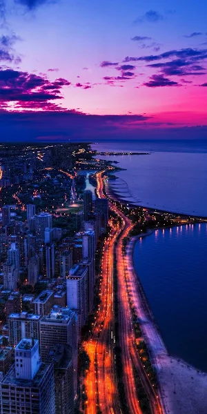 Chicago, Skyline, Sunset, Nightscape 4K Wallpaper Background