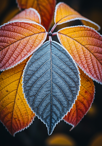 Frosted Autumn Leaves Macro