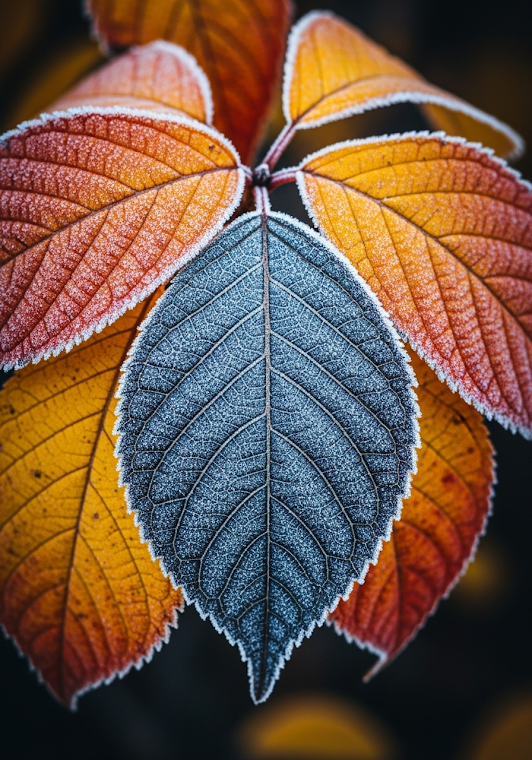 Frosted Autumn Leaves Macro
