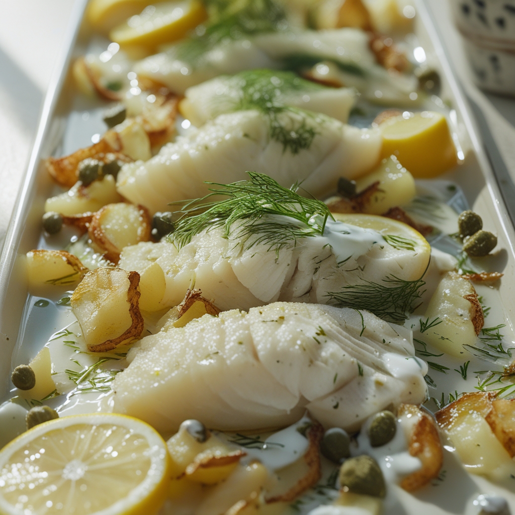 Creamy Lemon-Dill Whitefish & Potato Sheet Pan with Crispy Capers