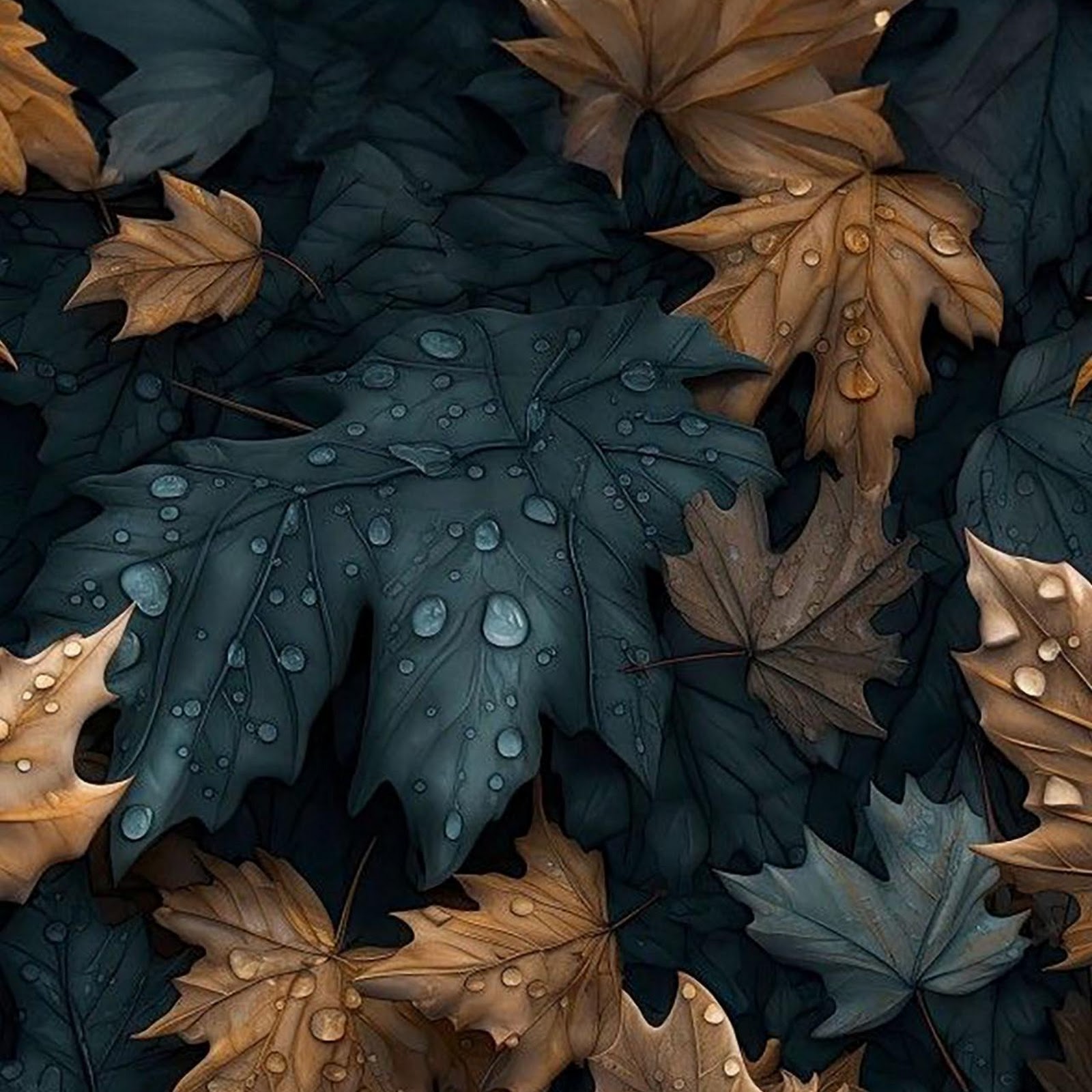 Download Fallen Leaves With Water Droplets Full HD iPhone
