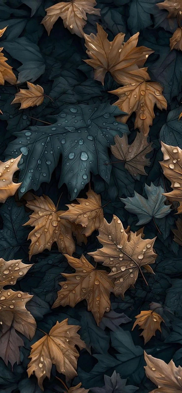 Fallen Leaves With Water Droplets - Macro Nature Photography Full HD iPhone Wallpaper (1284x2778)