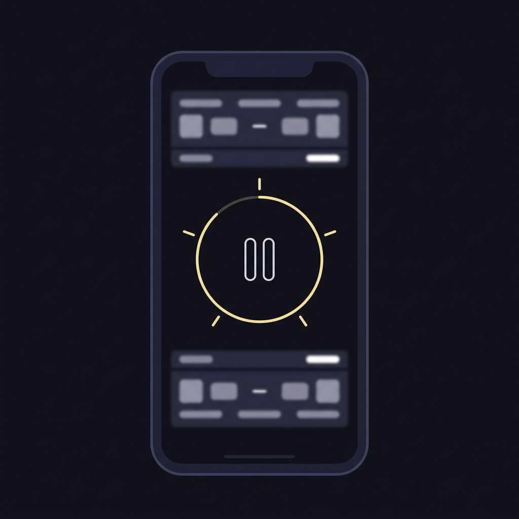 Minimalist 2D vector smartphone with circular five minute timer and pause overlay and blurred sports score panels in the background Using Stop Rules to Prevent Emotional Decisions