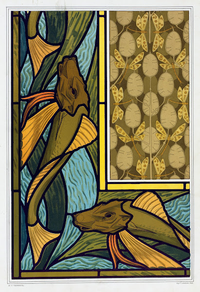 Rougets vitrail Libellules et monnaie du pape étoffe 1897