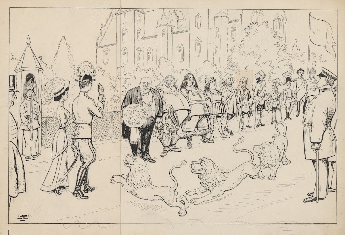 The Count and Countess of Rosenborg are welcomed by the castles residents 1914