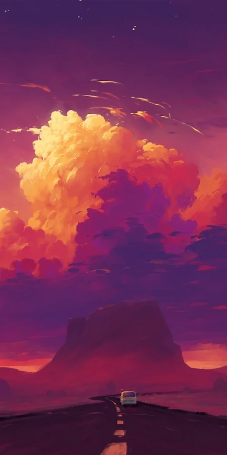 Digital Painting, Landscape, Sky, Clouds, Mountains Full HD Phone Wallpaper