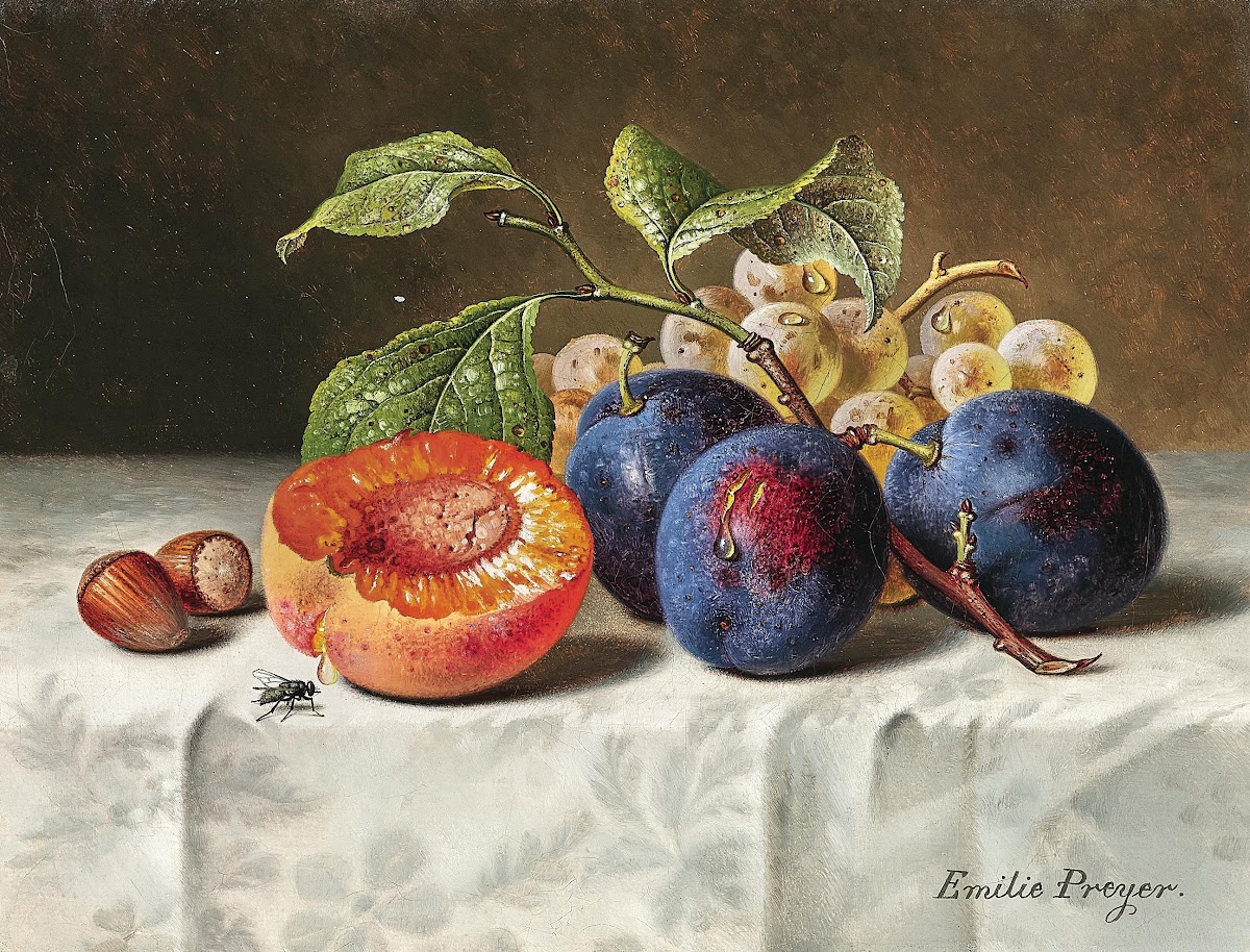 Still Life with Peaches Red Grapes Hazelnuts and a Wasp