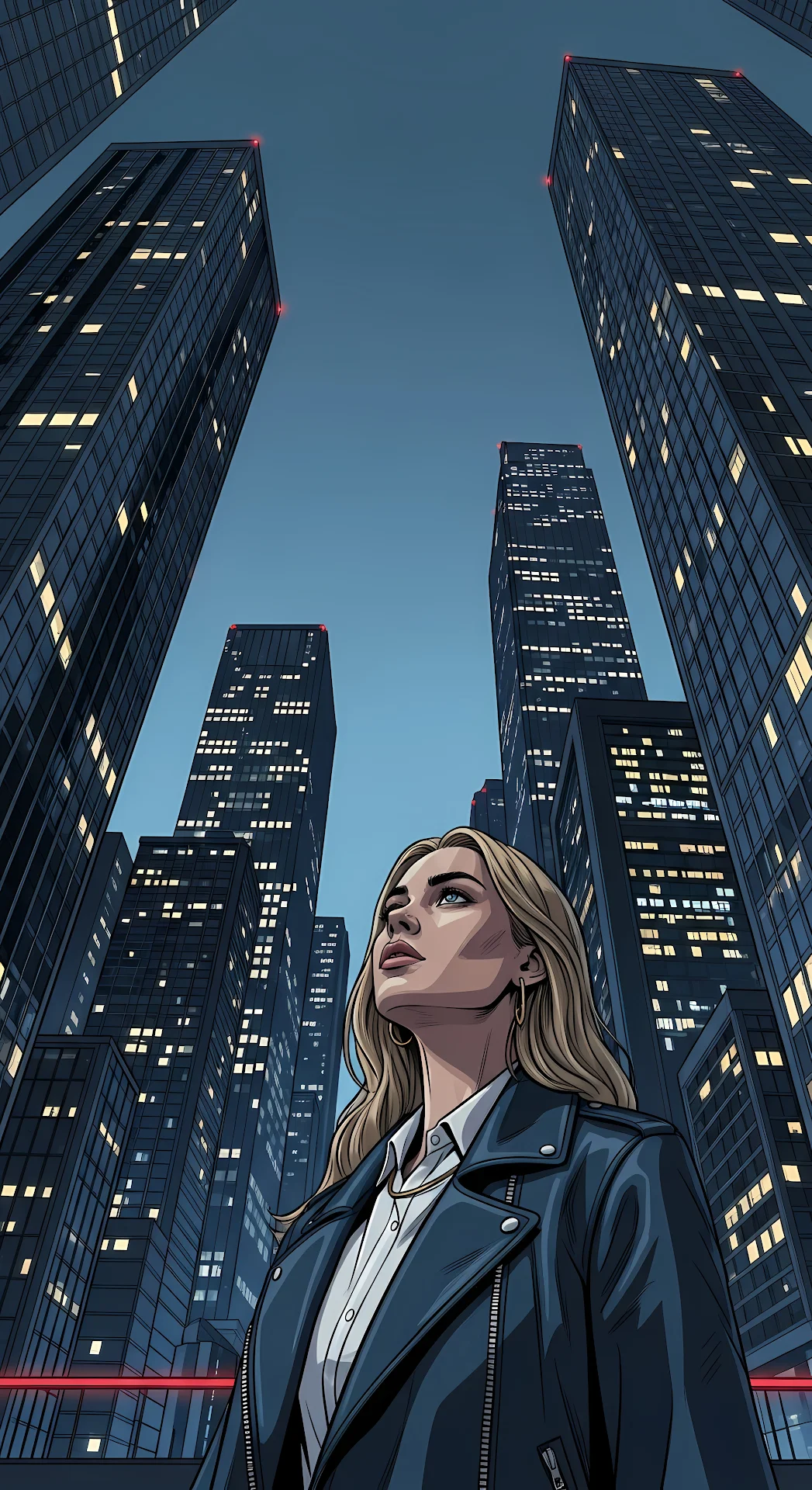 Woman Looking Up at Skyscrapers in a Metropolis - Free 4K mobile Wallpaper
