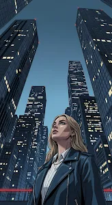 Woman Looking Up at Skyscrapers in a Metropolis