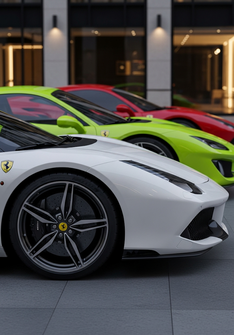 Ferrari Supercars Trio White Green Red Luxury