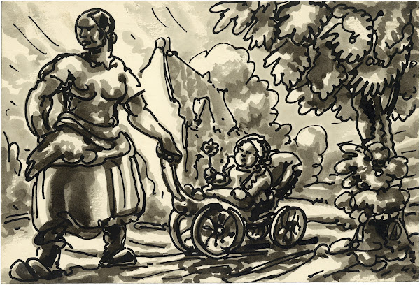 Vrouw met kinderwagen 1944