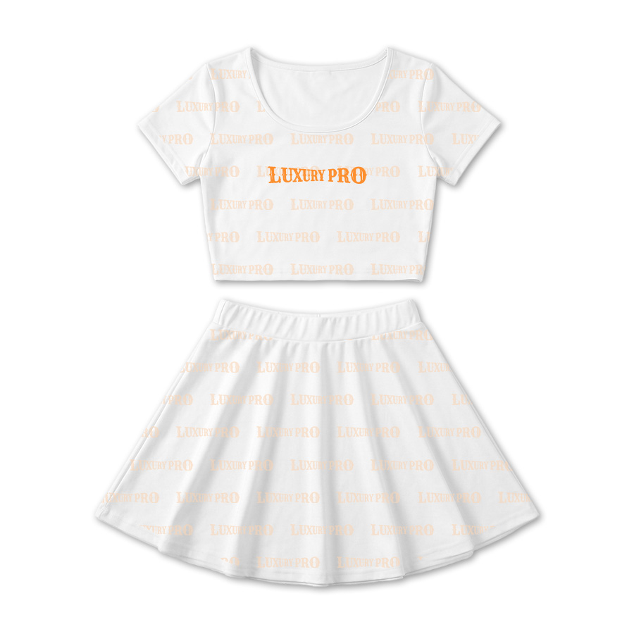 AOP MEG crop top tight short sleeved shirt+MEG women's ice skating skirt