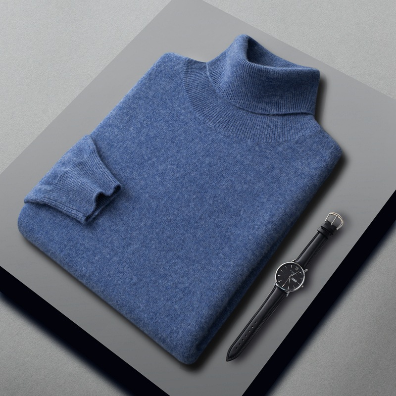 Men's Cashmere Sweater, High Collar, Business Casual