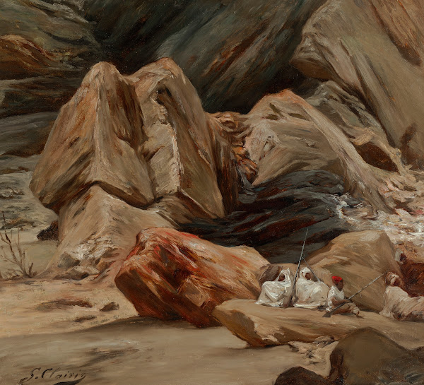 Figures resting in the mountains