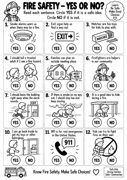 Fire Safety Yes or No Reading Worksheet